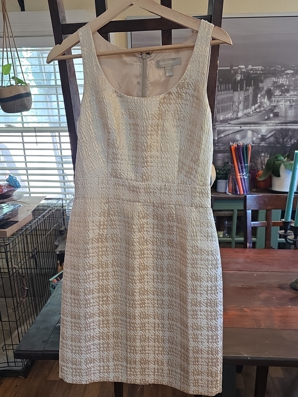 Banana Republic Ivory and Gold Textured Midi Dress